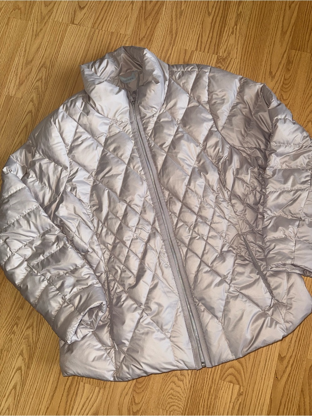 Athleta Women’s XL Goose Down Puffer Jacket Gray Quilted Full Zip Thumbholes